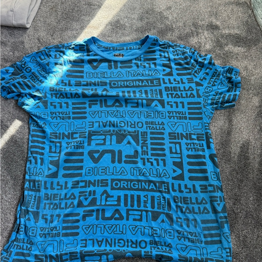 Fila Blue and Black Text Print T-Shirt